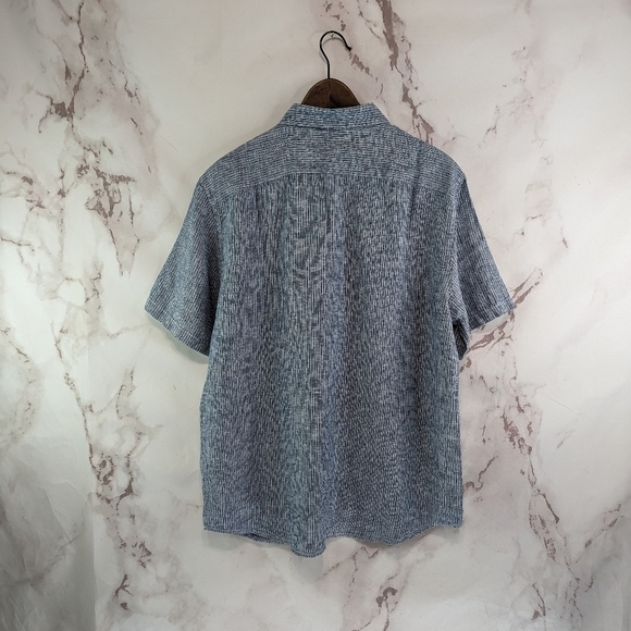 Everlane Shirt Men Pinstripe Blue Linen Short Sleeve Standard Button Down - Picture 8 of 15